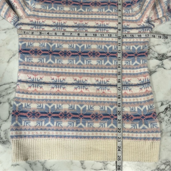 LE TIGRE Pink Blue Pastel Nordic Fair Isle Snowflake Crew Neck Sweater Wool S - Picture 7 of 9